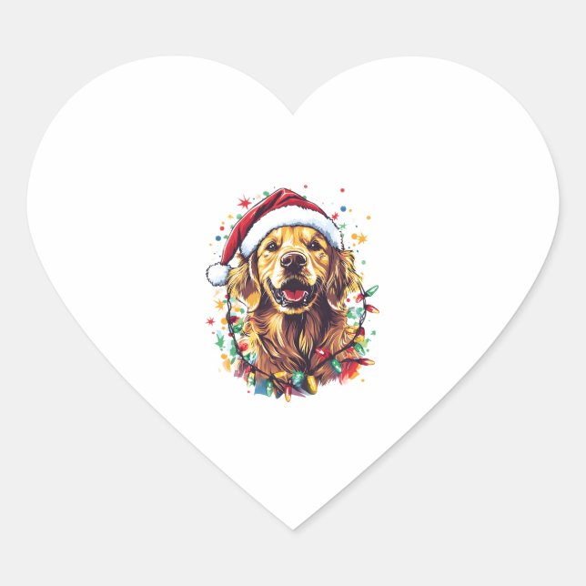 Adesivo Coração Golden Retriever Funny dog Christmas Santa Hat lig (Frente)
