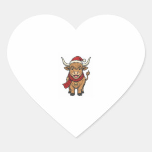 Adesivo Coração Gorro de Papai Noel de Vaca das Terras Altas do Na