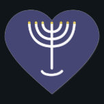 Adesivo Coração Gráfico Dourado do Marinho Menorah<br><div class="desc">Hebraico Menorah Sticker. Marinho,  Branco,  Dourado. Transferível e personalizável. Marinho Menorah Dourado Vinheta de Coração Gráfico.</div>