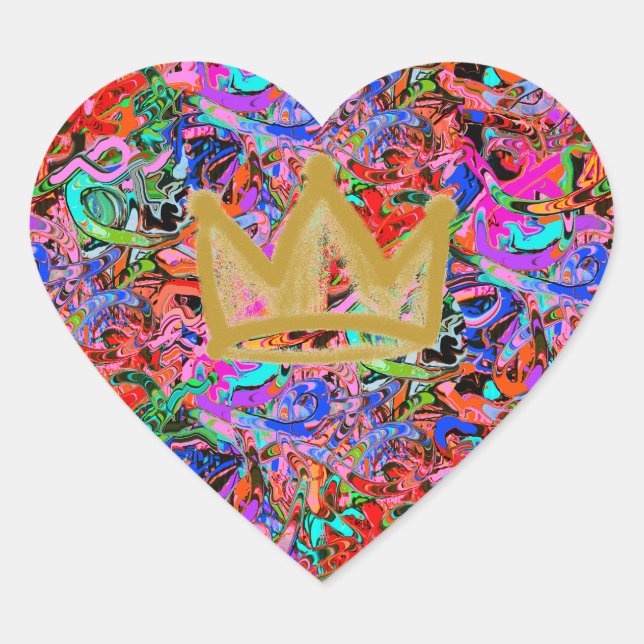 Adesivo Coração Grafite do estilo da rua com a coroa (Frente)