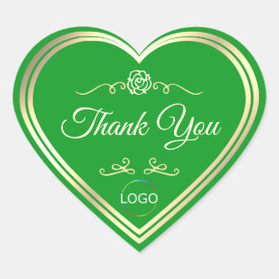 Adesivo Coração Grass Green com Dourado quadro e logotipo Obrigado