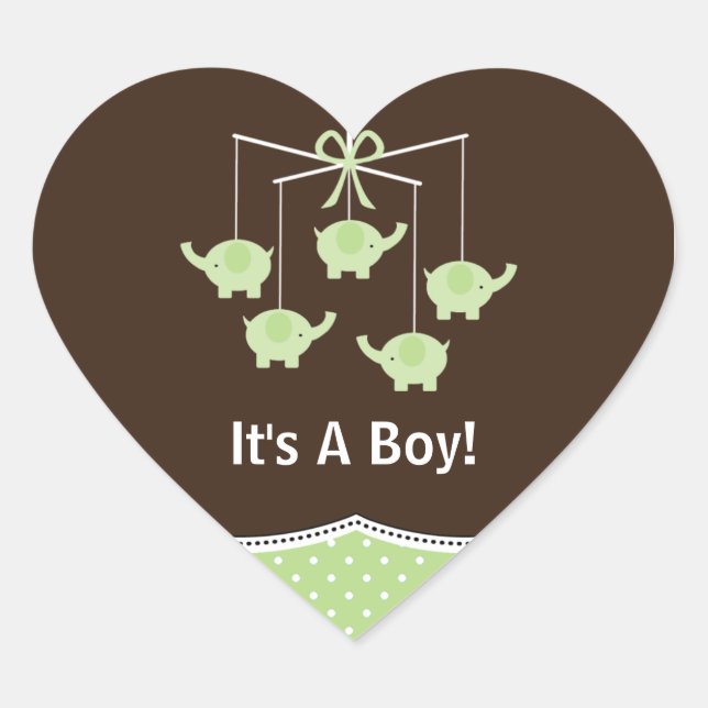 Adesivo Coração Green & Brown Elephant Mobile Obrigado (Frente)