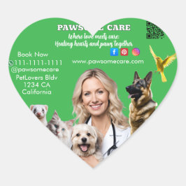 Adesivo Coração Green White Pet Store Sign Dogs, Cats, Birds Vet 