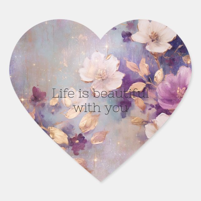 Adesivo Coração Grelha Branca Dourada Purple Floral Feminina (Frente)