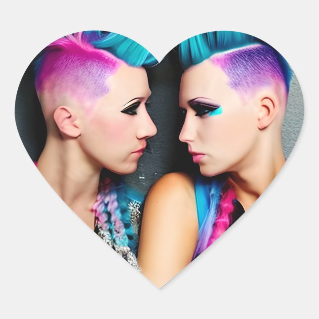 Adesivo Coração Grunge Gótico Lésbica Love | Arte AI Casal (Frente)