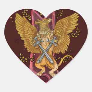 Adesivo Coração Gryphon místico com espadas