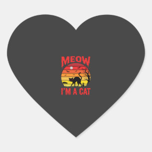 Adesivo Coração Halloween Meow Eu Sou um Gato Retro Pôr do Sol