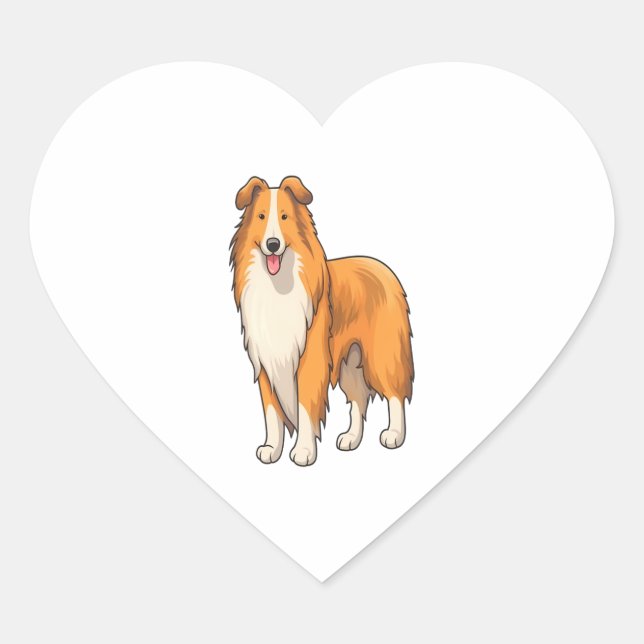 Adesivo Coração Happy Cartoon Rough Collie (Frente)