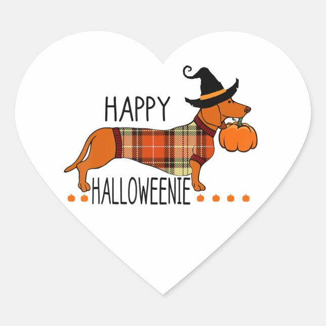 Adesivo Coração Happy Halloweenie Funny Dog Fall Halloween Cute Da (Frente)