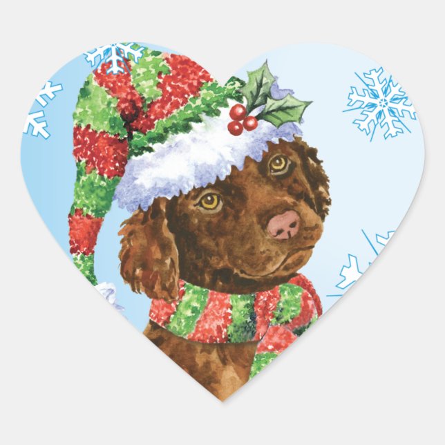 Adesivo Coração Happy Howliday Irish Water Spaniel (Frente)