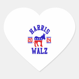 Adesivo Coração Harris Walz 2024 para o Presidente Patriótico Demo