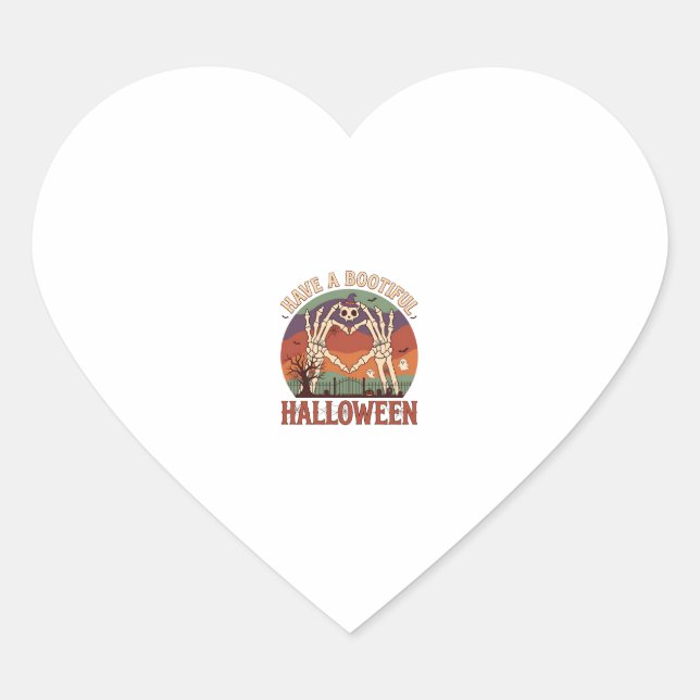Adesivo Coração Have Bootiful Halloween Skeleton Hands Cat Skull W (Frente)