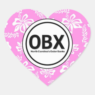 Adesivo Coração Heart OBX Outer Banks NC Beach Tag Pink Stickers