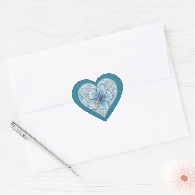 Adesivo Coração Hibiscus & lace TURQUOISE (Envelope)