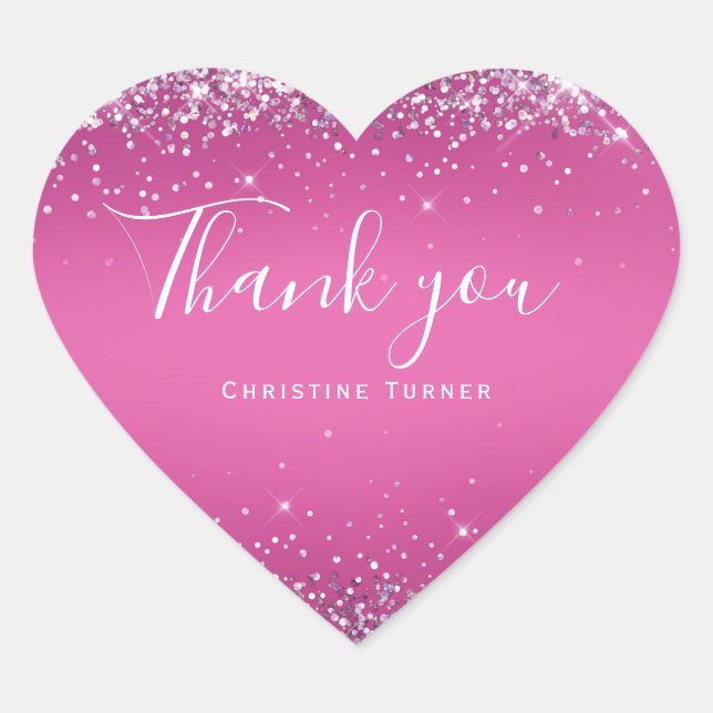 Adesivo Coração Holo rosa moderno Obrigado (Frente)