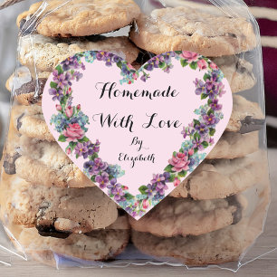 Adesivo Coração Homemada De Caligrafia Rosa Floral Com Amor