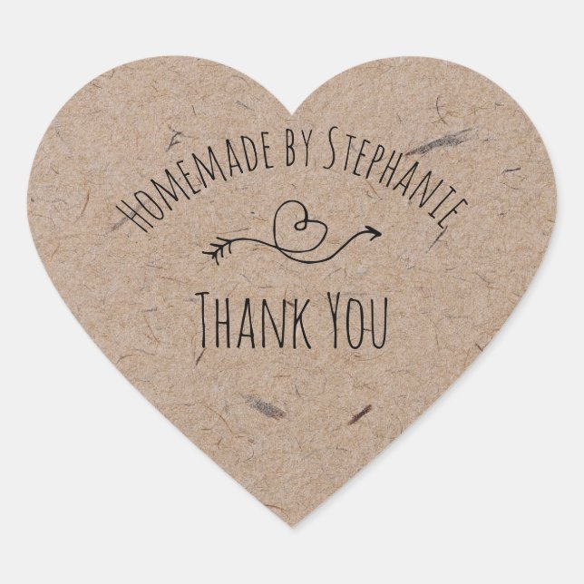 Adesivo Coração Homemade by | Kraft Paper Heart Obrigado (Frente)