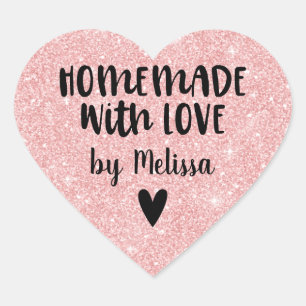 Adesivo Coração Homemade Com Amor Com Brilho Rosa