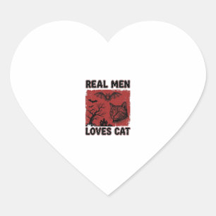 Adesivo Coração Homens de Verdade Amam Camiseta Vintage de Gato de