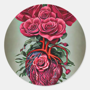 Adesivo Coração Humano com flores Rosas vermelhas, arte su
