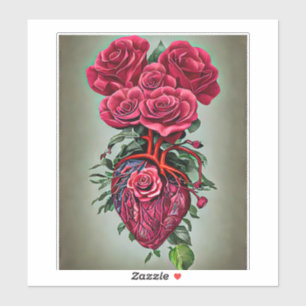 Adesivo Coração Humano com flores Rosas vermelhas, arte su