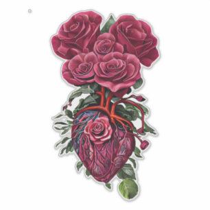Adesivo Coração Humano com flores Rosas vermelhas, arte su