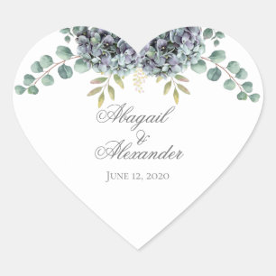 Adesivo Coração Hydrangeas Purplas Eucalyptus Heart Sticker