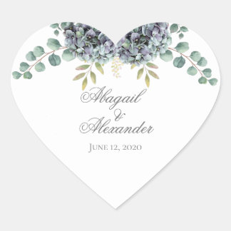 Adesivo Coração Hydrangeas Purplish Eucalyptus Heart Sticker