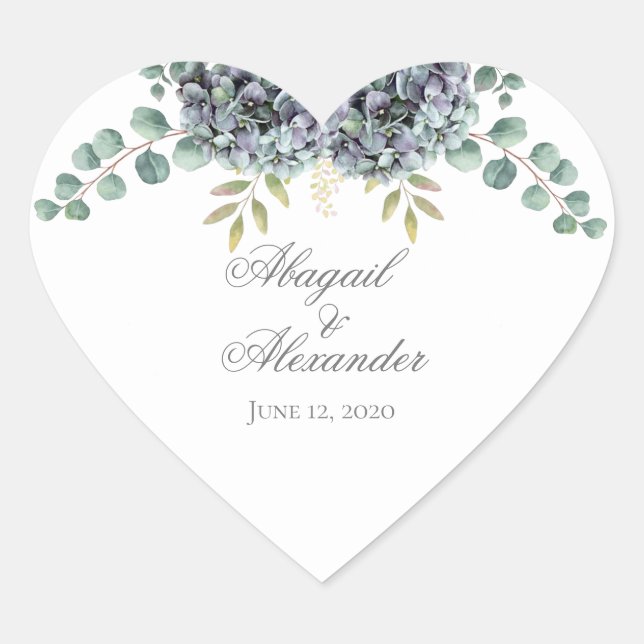Adesivo Coração Hydrangeas Purplish Eucalyptus Heart Sticker (Frente)