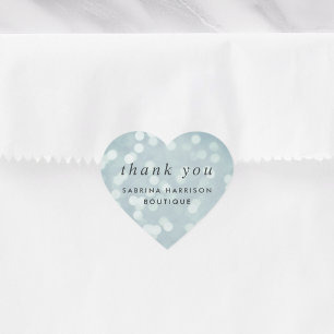 Adesivo Coração Ice Blue Bokeh Empresa Personalizada Obrigado