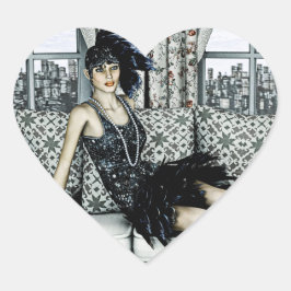 Adesivo Coração Ilustração de Arte da Moda Flapper dos Anos 20