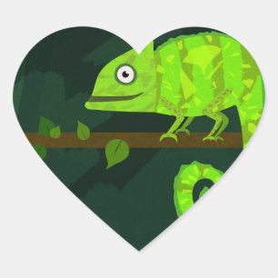 Adesivo Coração Ilustração de Camaleão Verde Fofo Réptil Tropical