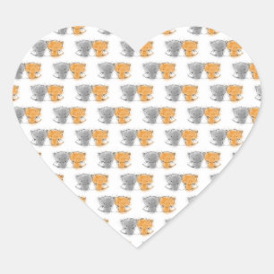 Adesivo Coração Ilustração de Gatinhos Fluffy Adoráveis