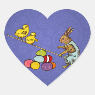 Adesivo Coração Ilustração do coelho de Páscoa chocando ovos