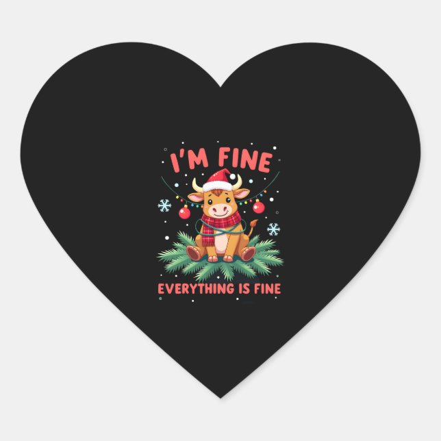 Adesivo Coração I'm Fine Everything is Fine Christmas Highland Cow (Frente)