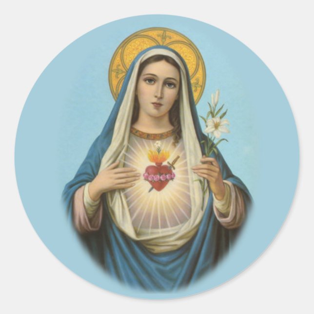 Adesivo Coração Imaculado de Mary Round Sticker (Frente)