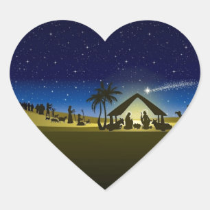 Adesivo Coração impressão bonito da imagem da natividade do Natal