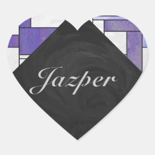 Adesivo Coração Impressão branco roxo, cor-de-rosa, mondriano