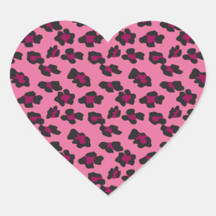 Adesivo Coração Impressão cor-de-rosa do leopardo