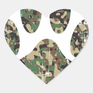 Adesivo Coração Impressão da Camo Dog Paw