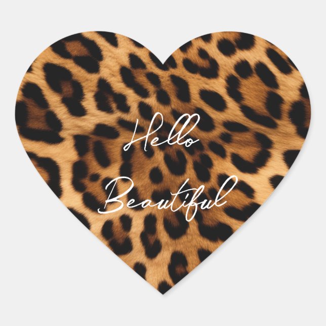 Adesivo Coração Impressão de Animais Castanhos Leopardo (Frente)