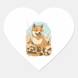 Adesivo Coração Impressão de Arte de Camiseta Adorável Shiba Inu c