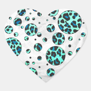 Adesivo Coração Impressão de Leopard Black and Teal
