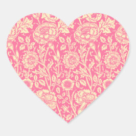 Adesivo Coração Impressão de Vintage, cor-de-rosa e creme