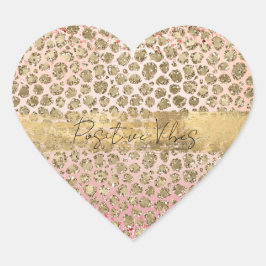 Adesivo Coração Impressão Leopardo Dourada rosa Sparkle