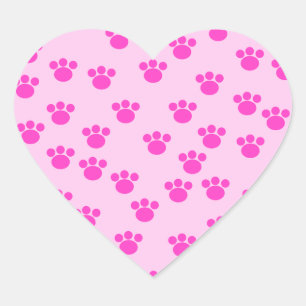 Adesivo Coração Impressões animais da pata. Rosa cor-de-rosa e
