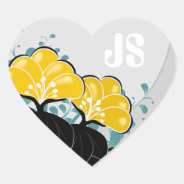 Adesivo Coração Iniciais do Monograma do Ouro Elegante Camellias