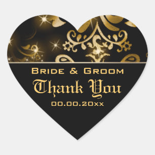 Adesivo Coração Inverno preto Dourado "obrigado do casamento você
