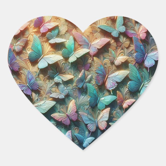 Adesivo Coração Iridescent Butterfly Garden (Frente)