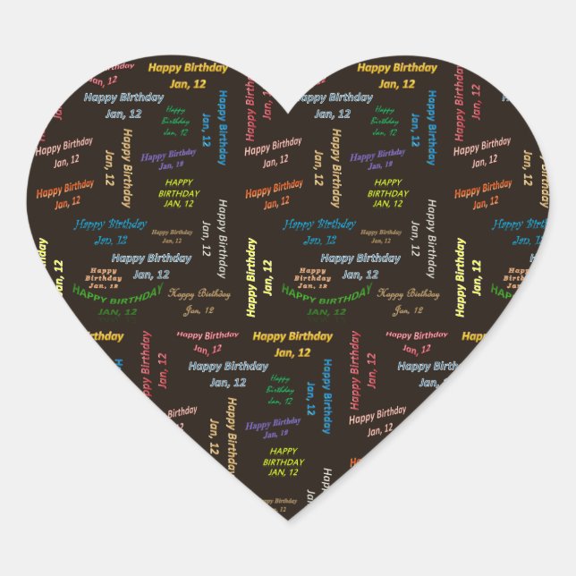 Adesivo Coração Janeiro, 12 Birthday Sticker (Frente)